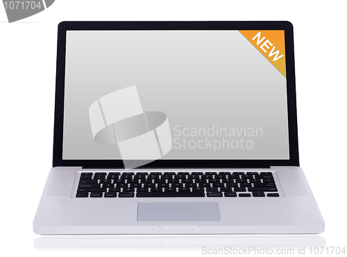 Image of Brand new white laptop with black keys