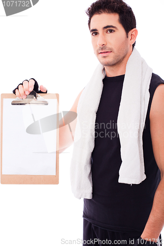 Image of Fitness Man showing a blank clip board