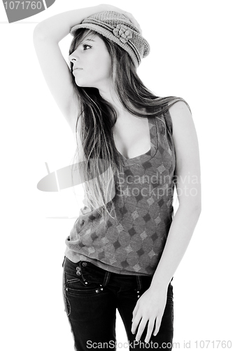 Image of Model posing and looking the right corner