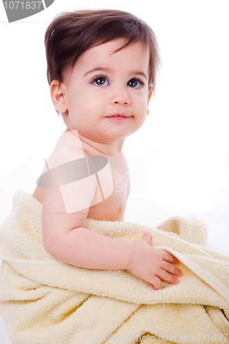 Image of Baby wrapped in bath towel