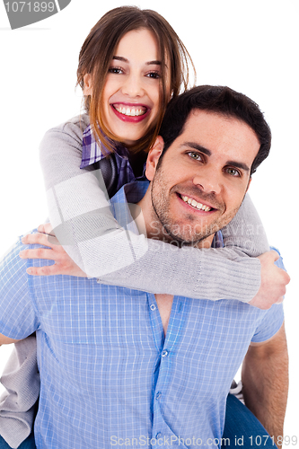 Image of Man piggyback his girlfriend