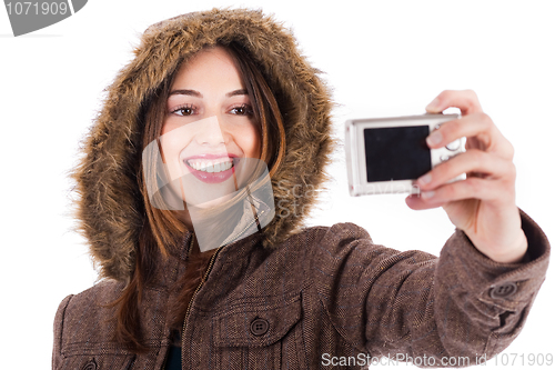 Image of Women taking pic of herself with camera