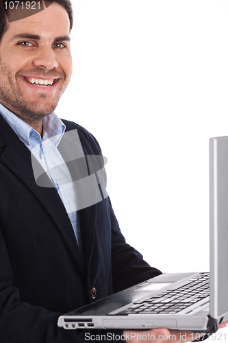Image of Closeup of a professional holding a laptop