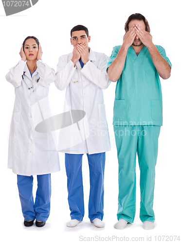 Image of 3 doctors Don't see, don't speak and don't hear anything