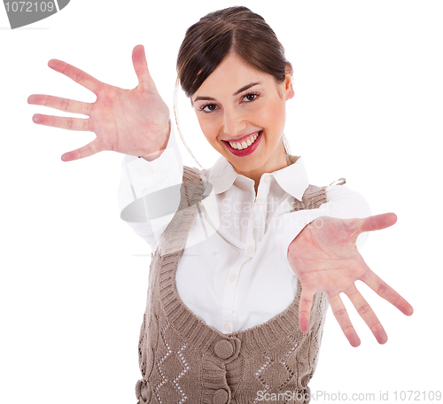 Image of young women showing her hands wide open