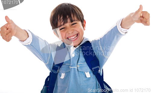 Image of Cheerful school boy showing his thumbs up