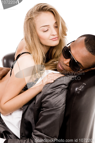 Image of Young business man enjoying with a sexy lady