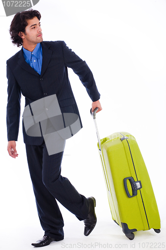 Image of Corporate man looking back with the luggage
