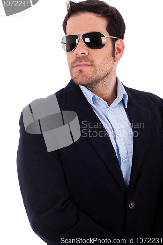 Image of Young business man wearing sunglasses
