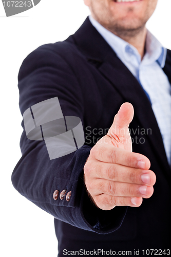 Image of Business man welcomes you with open hand