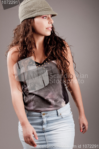 Image of Portrait of a attractive beautiful young fashion model looking at the left