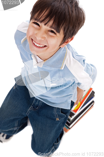 Image of Top view of cute kid with books