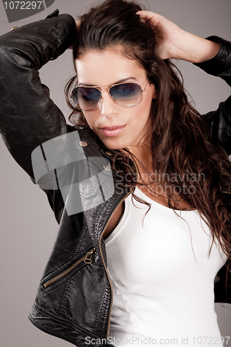 Image of Attractive model wearing sunglasses