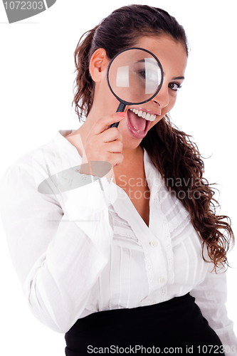 Image of Santa woman smiling with white board