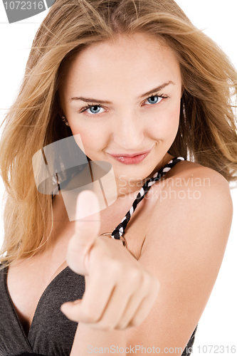 Image of Happy Young Lady Showing Thumb'S Up