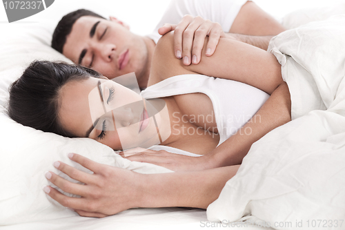 Image of Couple lying in bed sleeping together