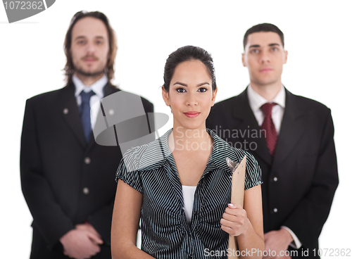 Image of Three young business collegue walking for meeting