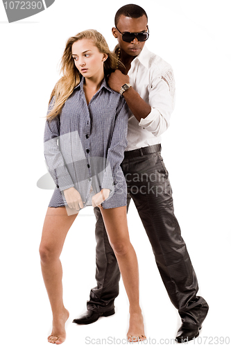 Image of Full length image of sexy lady and stylish young black man standing