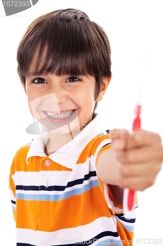 Image of Boy showing the toothbrush
