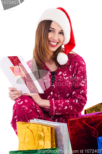 Image of Santa girl holding a christmas card