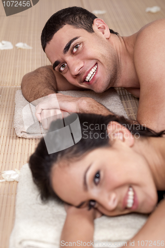 Image of Closeup portrait of a romantic couple on a spa holiday