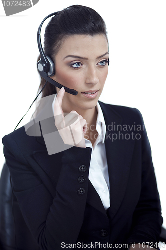 Image of Beautiful call center telephone woman wearing headset