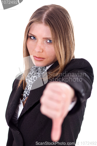 Image of Sad Business women showing her thumbs down