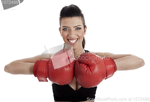 Image of Healthy woman practicising boxing