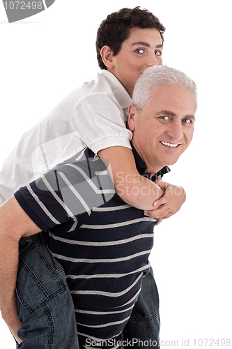 Image of Grandfather piggybacking his grandson