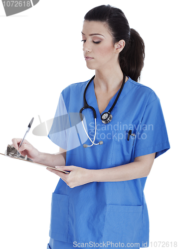Image of Friendly nurse making medical notes