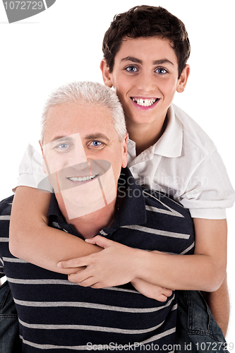 Image of Grandfather piggybacking his grandson