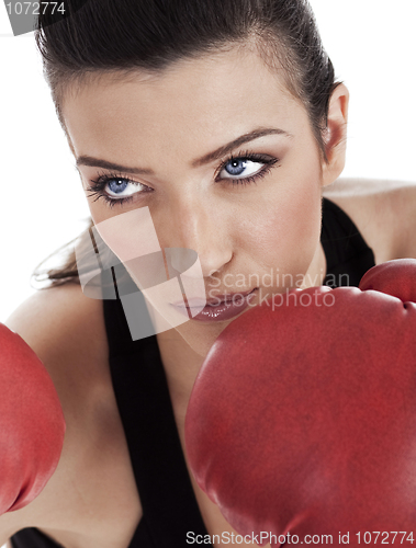 Image of Aggressive boxing woman