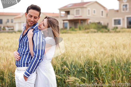 Image of Loving couple, woman hugging her boyfriend