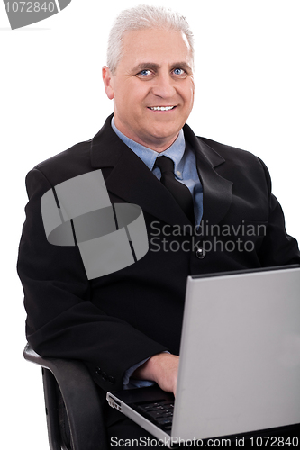 Image of Mature business man working in notebook