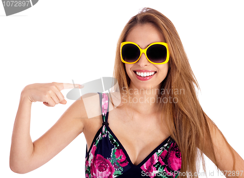 Image of Young beautiful woman with sunglasess