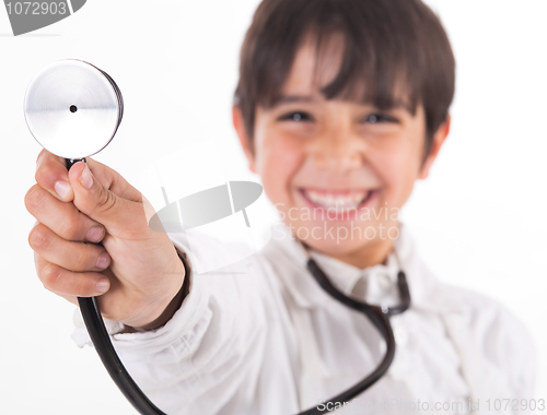 Image of Little doctor showing his Stethoscope