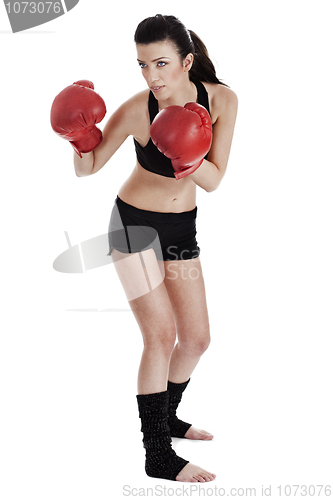 Image of Woman boxer ready to punch the opponent in boxing