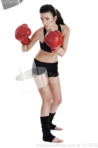 Image of Woman boxer ready to punch the opponent in boxing