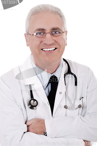 Image of Closeup of happy male doctor smiling