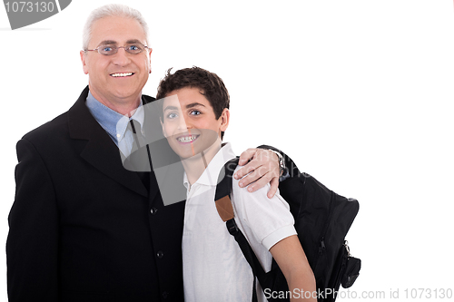 Image of Close up shot of old business man embraces a teenager