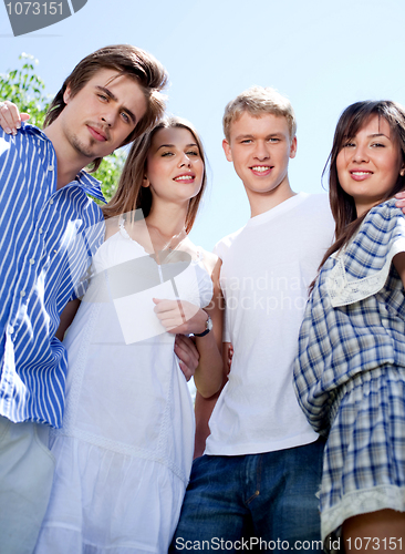 Image of Portrait of young lovely couples smiling