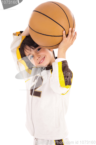 Image of Little kid while throwing the basketball