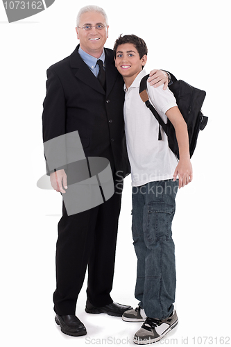 Image of Old business man embraces a teenager