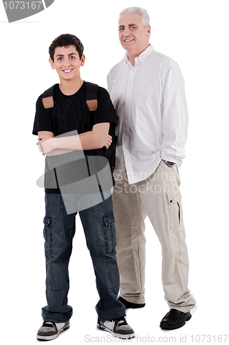 Image of young teenager with his grandfather, full length