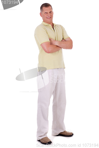 Image of Full length of middle aged man standing and looking at you