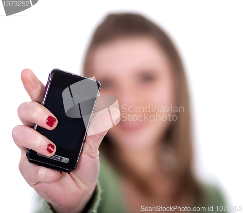 Image of Female showing her cell phone