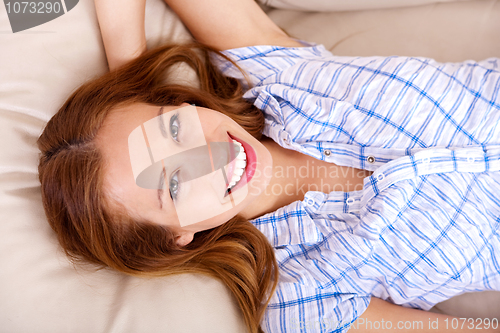 Image of Young girl imaginin and embrassing