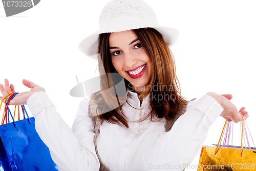 Image of Happy lady with shopping bags