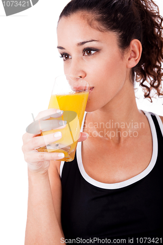 Image of fitness girl drink a fresh juice