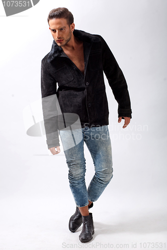 Image of Handsome male model with black jacket